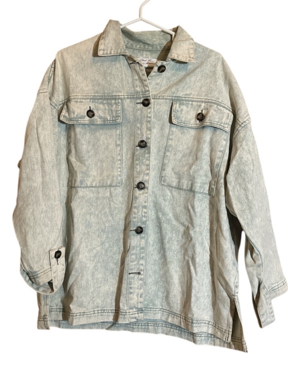 Washed Light blue Denim Jacket - Women's Oversized Button-Up